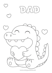 Free coloring Heart Kawaii Dinosaurs Crocodile Animal Reptiles