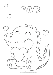 Gratis farvelægning Hjerte Kawaii Dinosaurer Krokodille Dyr Reptiler