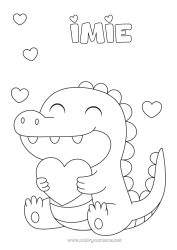 Kolorowanka do personalizacji Serce Uroczy Dinozaury Krokodyl Gady