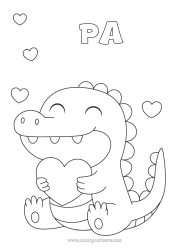 Gratis kleurplaat Hart Kawaii Dinosaurussen Krokodil Dier Reptielen