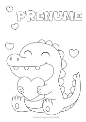 Pagină de colorat personalizată Inimă Drăguț Dinozauri Crocodil Reptile