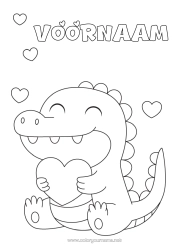 Kleurplaat aanpassen Hart Kawaii Dinosaurussen Krokodil Reptielen
