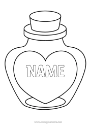 Colouring to customise Heart I Love You. Big Heart Easy Colouring Pages Bottle