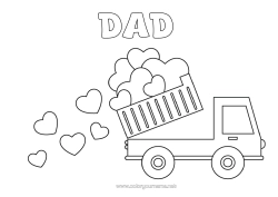 Free coloring Heart I love you Truck Vehicles Trucks and utility vehicles Dump truck