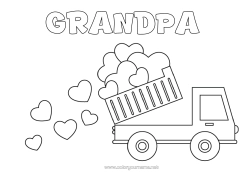 Free coloring Heart I love you Truck Vehicles Trucks and utility vehicles Dump truck