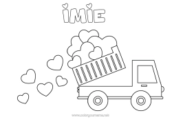 Kolorowanka do personalizacji Serce Kocham cię. Ciężarówka Ciężarówki i pojazdy użytkowe Wywrotka