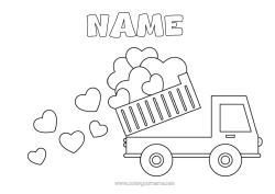 Coloring to customize Heart I love you Truck Trucks and utility vehicles Dump truck