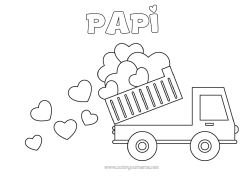 Coloriage gratuit Coeur Je t'aime Camion Véhicules Camions et véhicules utilitaires Camion-benne
