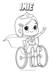 Kolorowanka do personalizacji Przebranie Dziewczyna Bohater Wózek inwalidzki
