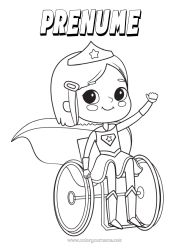 Pagină de colorat personalizată Costum de carnaval Fată Erou Scaun cu rotile