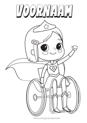Kleurplaat aanpassen Vermomming Meisje Held Rolstoel