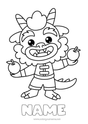 Colouring to customise Dragon Animal Chinese New Year Fruit Dragons, Unicorns, And Fantastical Creatures Apple