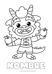 Colorear para personalizar Dragón Año Nuevo chino Frutas Dragones, unicornios y animales fantásticos Manzana
