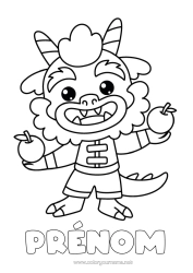 Coloriage à personnaliser Dragon Nouvel An chinois Fruits Dragons, licornes et animaux fantastiques Pomme