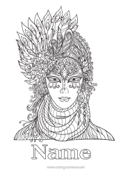 Coloring to customize Fancy dress Mask Complex coloring pages