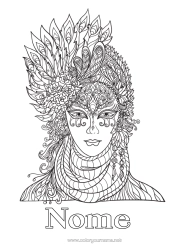 Desenho para personalizar Fantasia Máscara Colorações Complexas