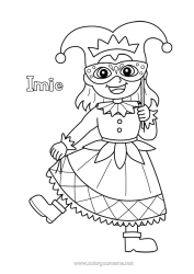 Kolorowanka do personalizacji Przebranie Dziewczyna Karnawał Arlekin