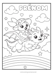 Coloriage à personnaliser Dragon Arc en ciel Dragons, licornes et animaux fantastiques