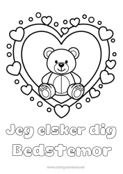 Gratis farvelægning Bjørn Hjerte Kawaii Jeg elsker dig. Bjørneunge Stort hjerte 