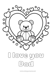 Free coloring Bear Heart Kawaii I love you Teddy Bear Big heart 