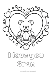 Free colouring Bear Heart Cute I love you. Teddy bear Big heart 