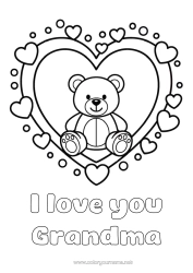 Free coloring Bear Heart Kawaii I love you Teddy Bear Big heart 