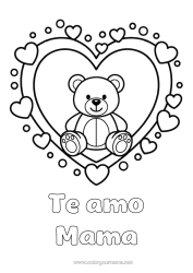 Colorear gratis Llevar Corazón Kawaii Te amo Osito Gran corazón Mensaje 