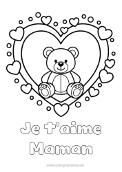 Coloriage gratuit Ours Coeur Kawaii Je t'aime Ourson Grand coeur 