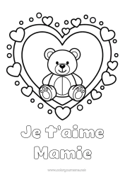 Coloriage gratuit Ours Coeur Kawaii Je t'aime Ourson Grand coeur