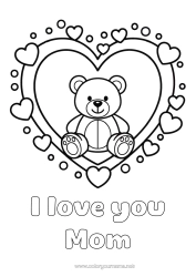 Free coloring Bear Heart Kawaii I love you Teddy Bear Big heart 