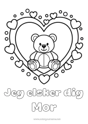 Gratis farvelægning Bjørn Hjerte Kawaii Jeg elsker dig. Bjørneunge Stort hjerte 