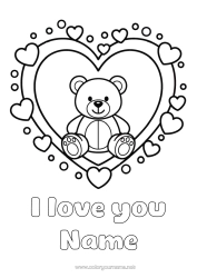 Colouring to customise Bear Heart Cute I Love You. Teddy Bear Big Heart "I Love You" Forest Animals