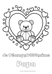 Coloriage gratuit Ours Coeur Kawaii Je t'aime Ourson Grand coeur 