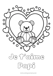 Coloriage gratuit Ours Coeur Kawaii Je t'aime Ourson Grand coeur