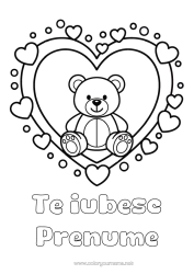 Pagină de colorat personalizată Urs Inimă Drăguț Te iubesc. Ursuleț Inimă mare 