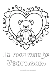 Kleurplaat aanpassen Beer Hart Kawaii Ik hou van jou Knuffelbeer Groot hart 