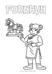 Fargeleggingssiden å tilpasse Hest Kinesisk nyttår Gårdsdyr 2026