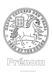 Coloriage à personnaliser Cheval Nouvel An chinois Animaux de la ferme Pièces 2026