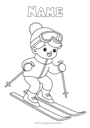 Free colouring Sport Winter Boy Ski Winter sports Winter hat