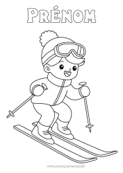 Coloriage à personnaliser Hiver Garçon Ski Sports d'hiver Bonnet d'hiver