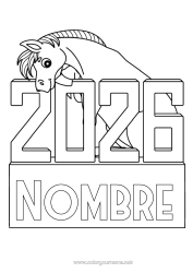 Colorear gratis Caballo Año Nuevo chino Animales de granja 2026