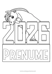 Pagină de colorat gratuită Cal Anul Nou Chinezesc Animale de fermă 2026