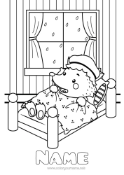 Free colouring Animal Bed Little Red Riding Hood Werewolf Children's Tales Room