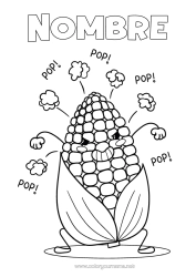 Colorear gratis Kawaii Palomitas de maíz Verduras Golosinas Maíz