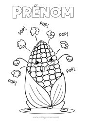 Coloriage à personnaliser Kawaii Pop Corn Légumes Gourmandises, sucreries Maïs