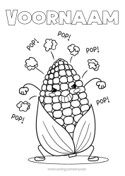 Gratis kleurplaat Kawaii Popcorn Groenten Lekkernijen, zoetigheden Maïs