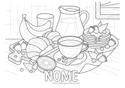 Desenho grátis Panquecas Frutas Café Chá Bebida Banana Croissant Realista Pequeno-almoço / café da manhã