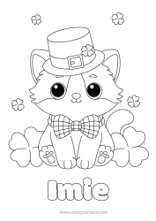 Kolorowanka za darmo Kot Uroczy Koniczyna Święto Świętego Patryka Kapelusz Psy i koty
