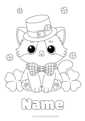 Free coloring Cat Kawaii Clover Saint Patrick's Day Hat Dog and cat