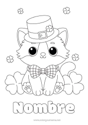 Colorear gratis Cat Kawaii Trébol Día de San Patricio Sombrero Perros y gatos